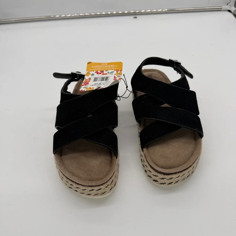 Muk Luks Womens Black Genuine Suede Espadrille Platform Sandals Size 7